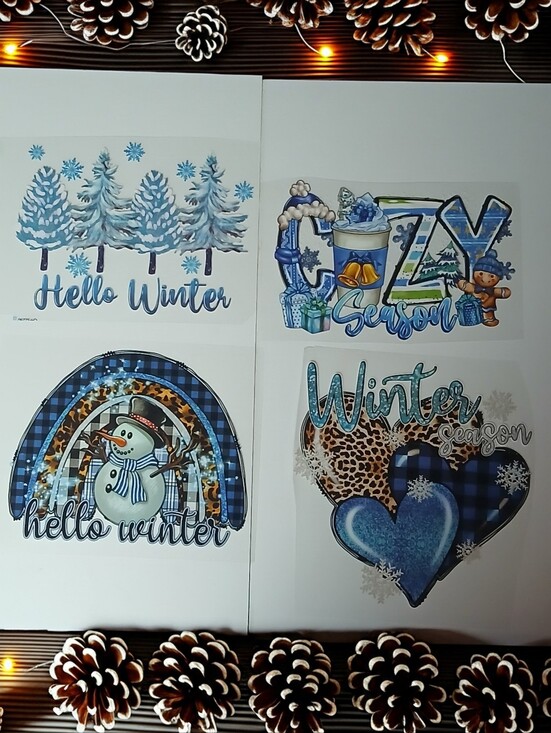 Hand Crafted Other - Ready to Press Winter DTF Transfers Set of 4 Hello Winter Cozy Season